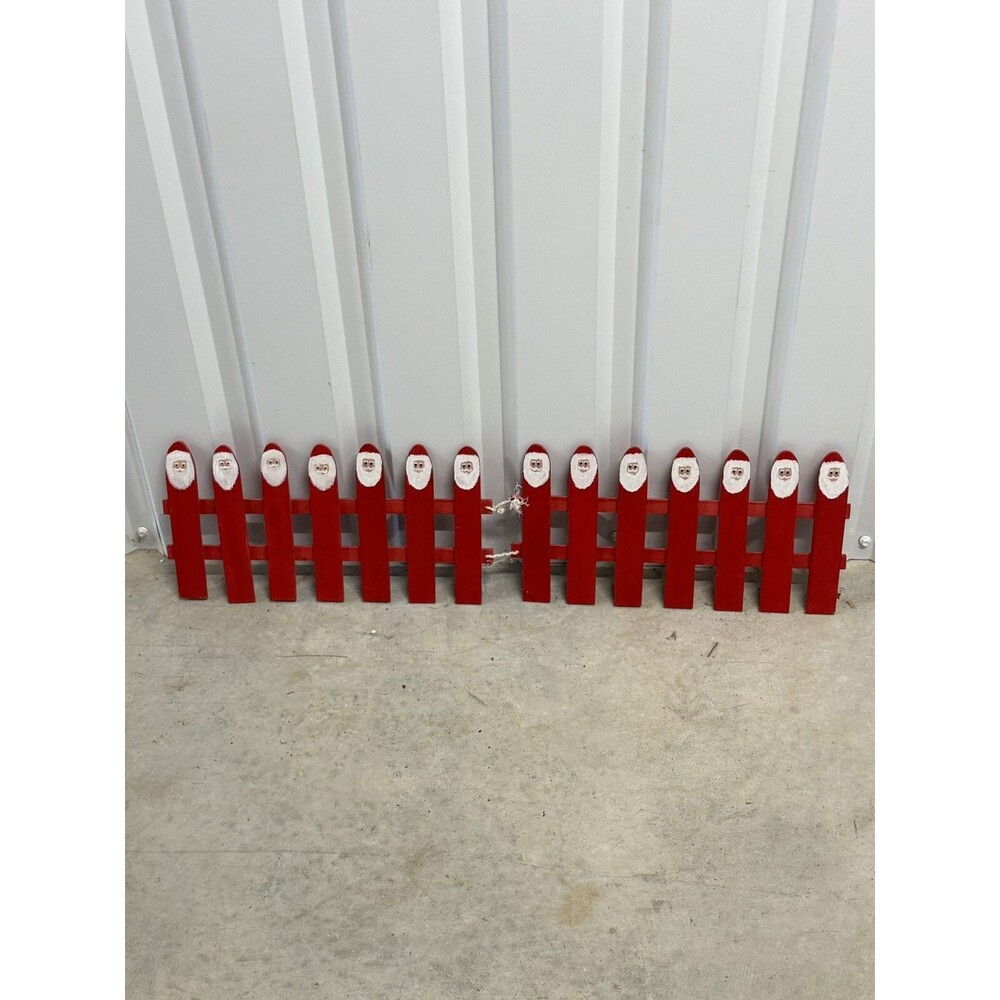 VTG Hand Painted Santa Fence Picket Wood  Miniature Christmas